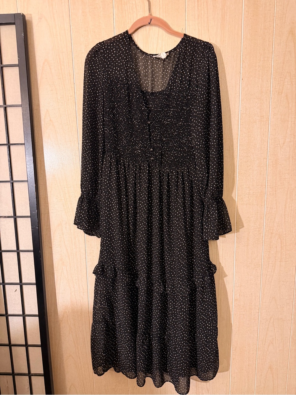 Love Riche Black Polka Dot Long Sleeve Midi Dress